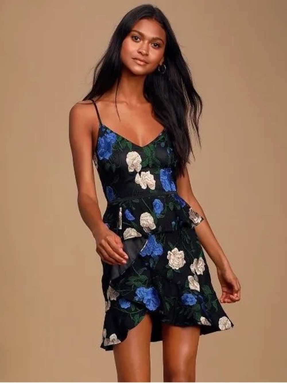Lulus It Was Always You Embroidered Floral Peplum Skater Ruffle Dress M